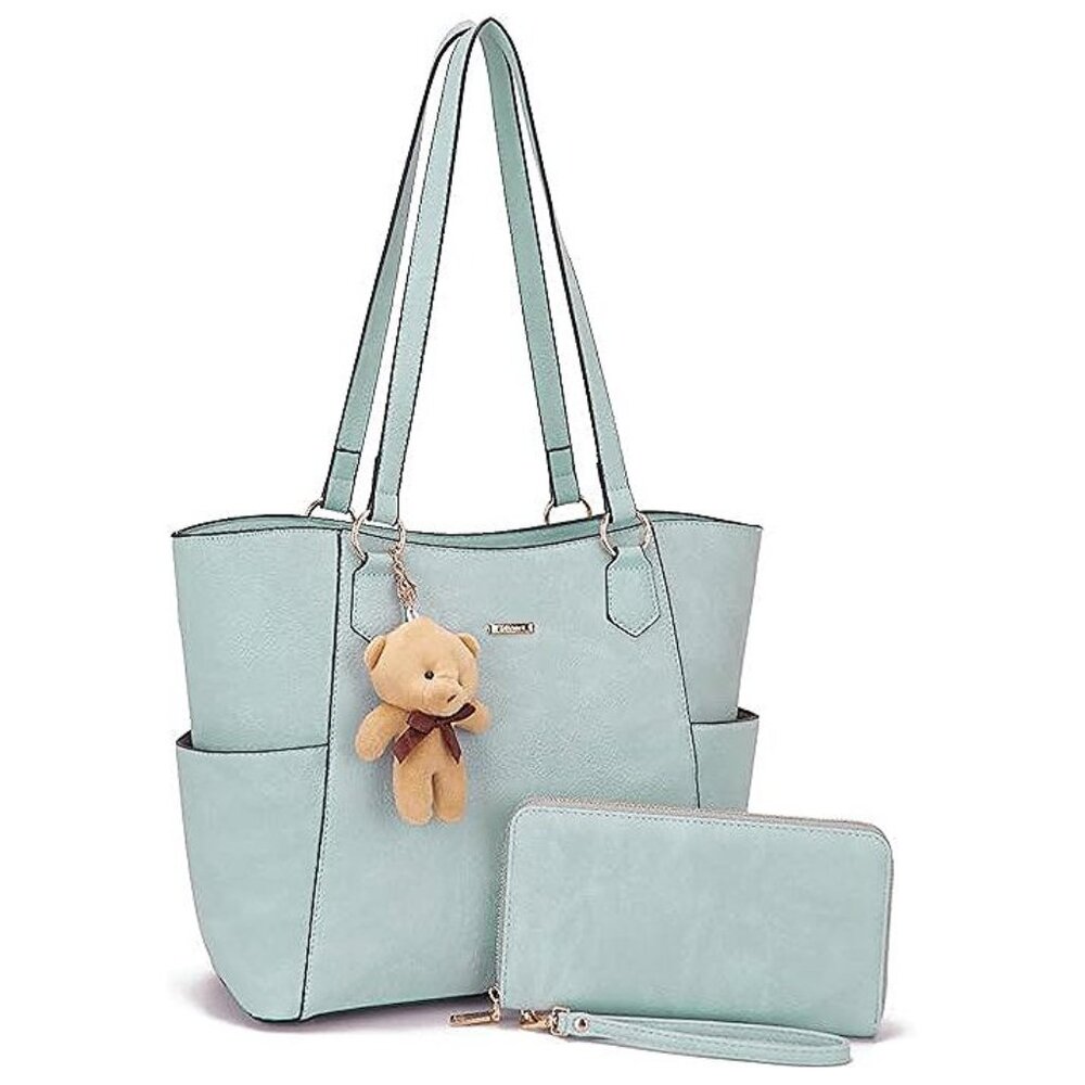 Tote Handbags for Women Purse and Wallet Set Large 2pcs/Set Lightblue - Picture 1 of 6